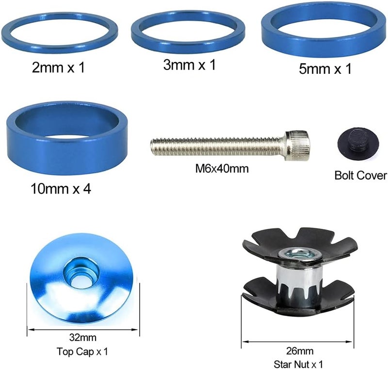 PLATTBK Bike Headset Spacer 1 1/8 Inch,Aluminium Alloy Bicycle Headset Spacers with Stem Top Cap,Headset Star Nut for MTB BMX Road Bike - Image 2
